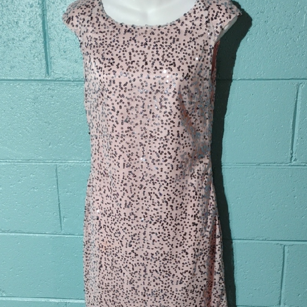 Candy Pink And Silver Sequin Mini Dress W Side Zip